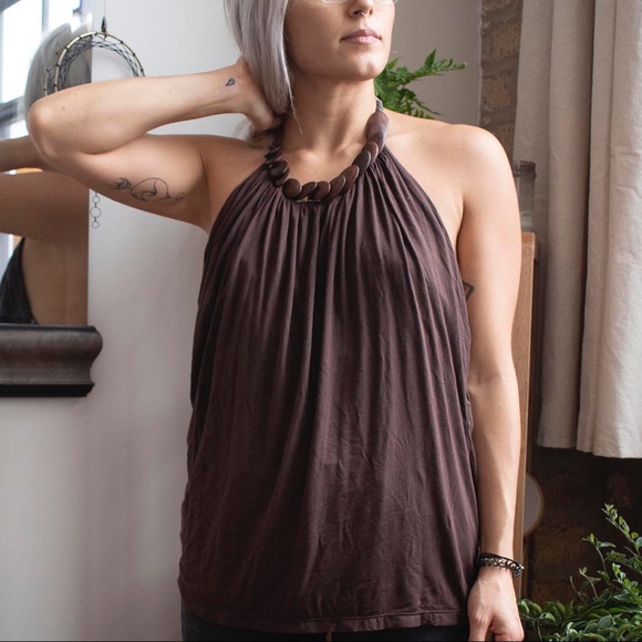 Brown Halter with Beaded Neckline - Picture 1 of 8
